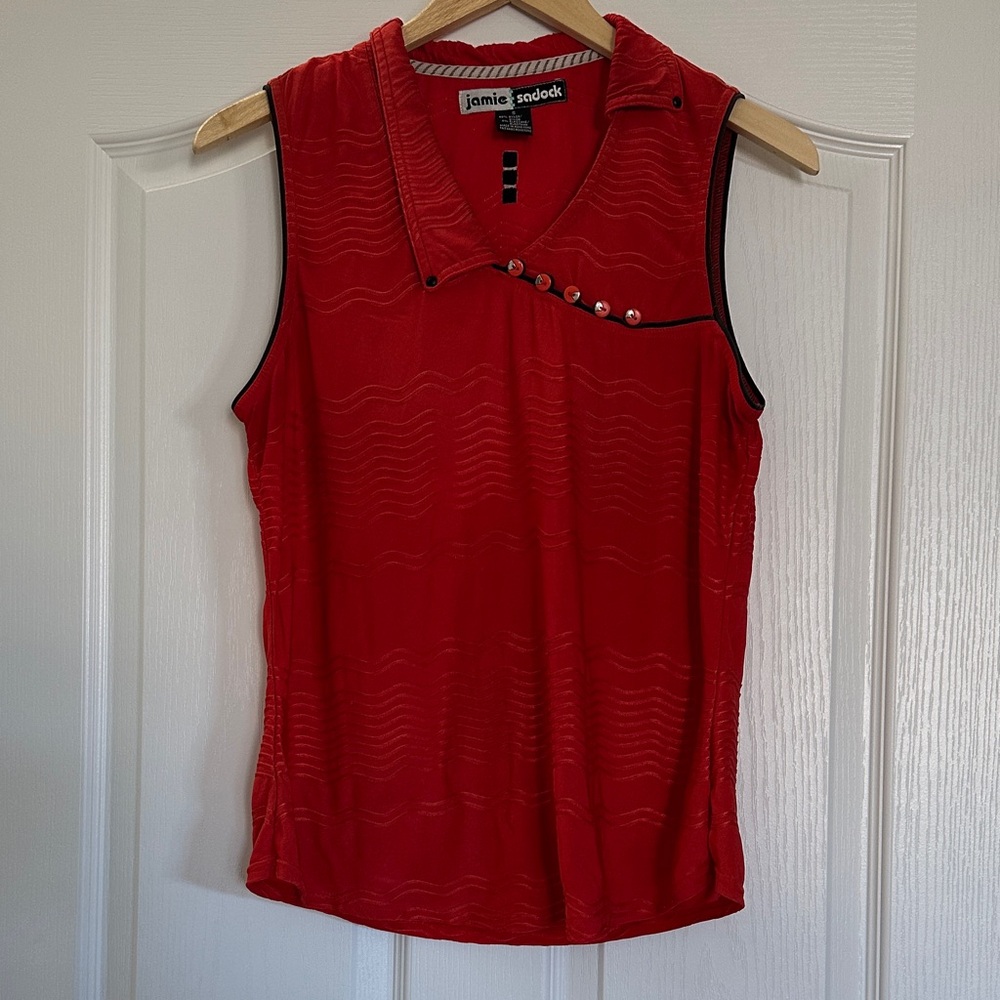 jamie sadock Red Sleeveless Polo Tank with Contrast Trim